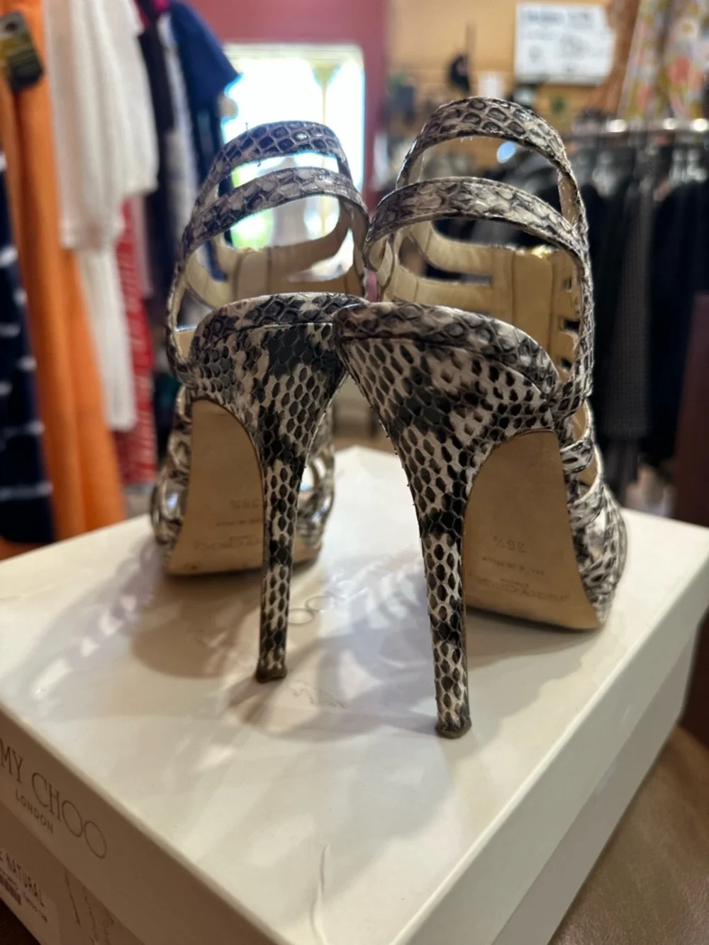 Jimmy Choo Snake-Print Strappy High Heel Sandals in size 36.5 - Picture 3 of 8